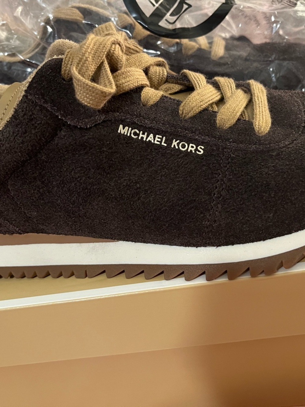 Michael Kors Women’s Dark Brown Suede Sneakers with Tan Accents